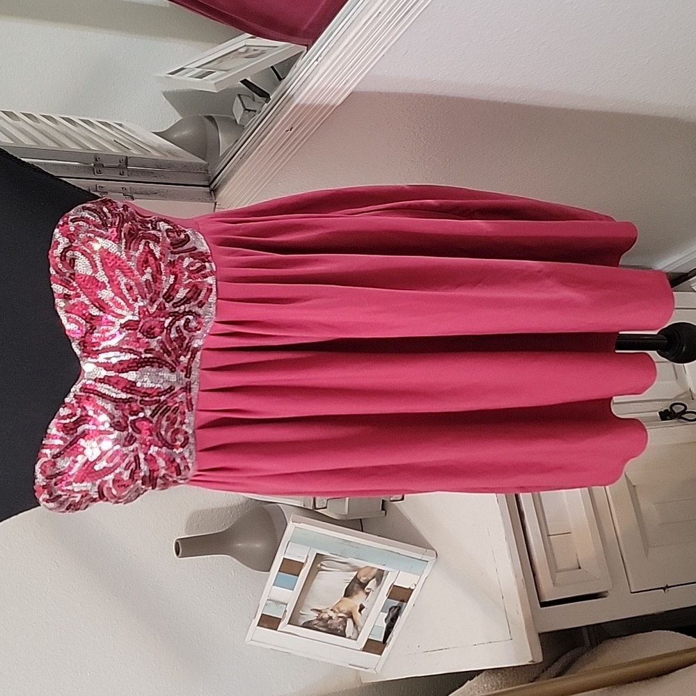 a'gaci Pink Strapless Dress with Sequin Detail